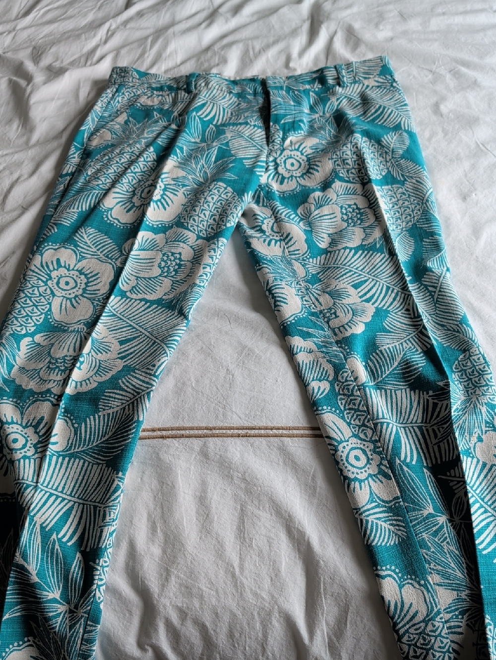 Mr Turk Teal Leaf Print Pants